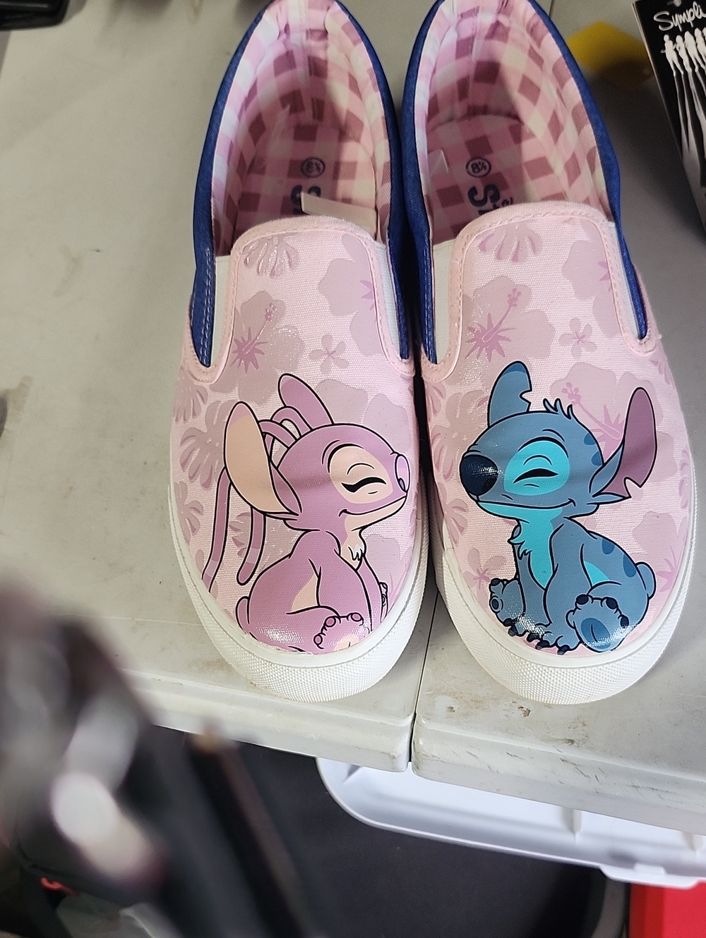 Stitches Pink Slip-On Sneakers with Blue Character Graphic